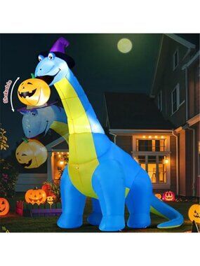 10 FT Halloween Animated Inflatable Dinosaur Pumpkin with Shake Head